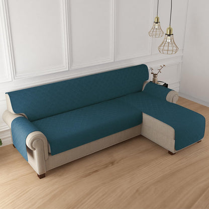 HOKIPO Quilted Reversible One Piece L Shape 4/5/6 Seater Sofa Cover Mat, Peacock Blue