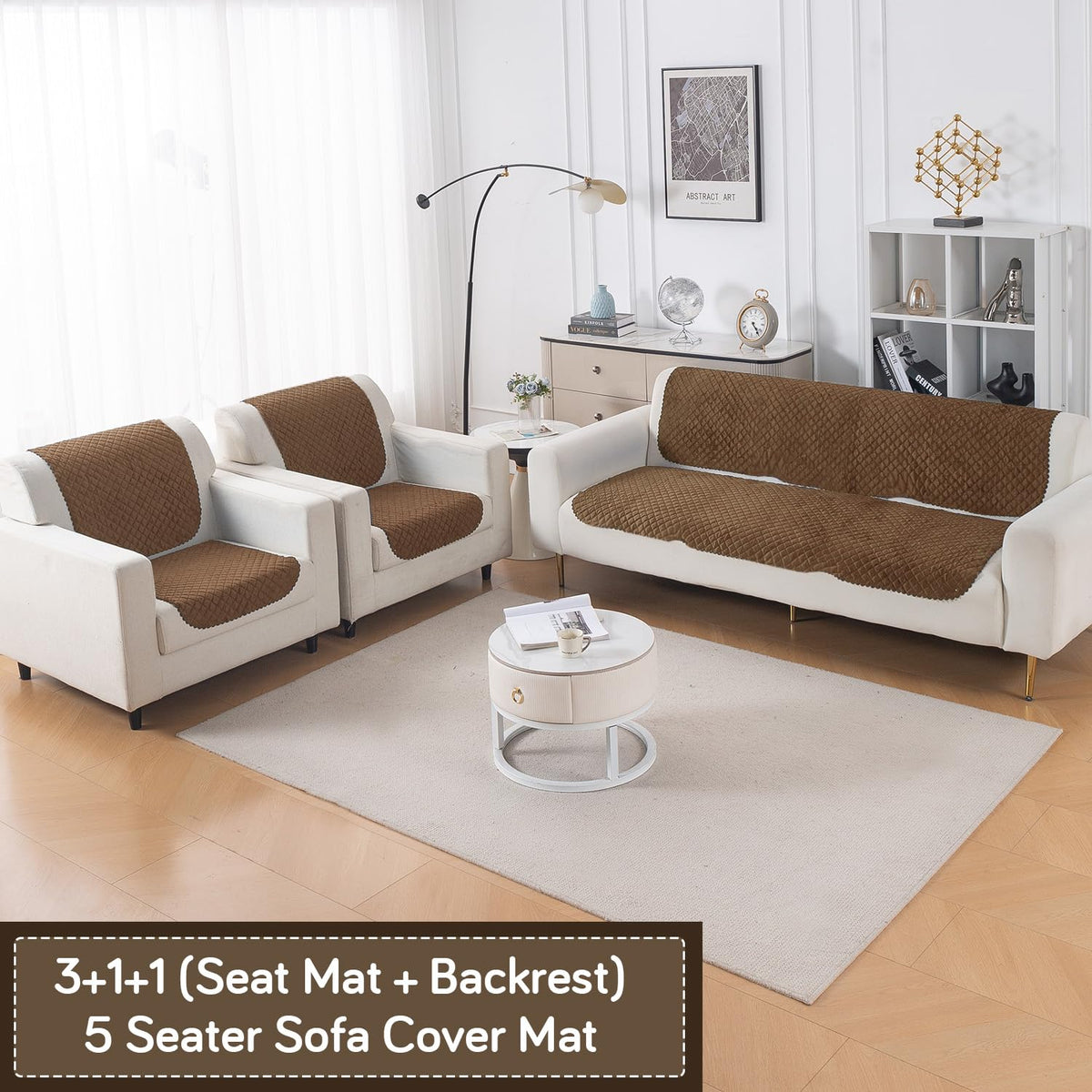 Quilt Classic 5-Seater Sofa Cover (3+1+1), Light Coffee