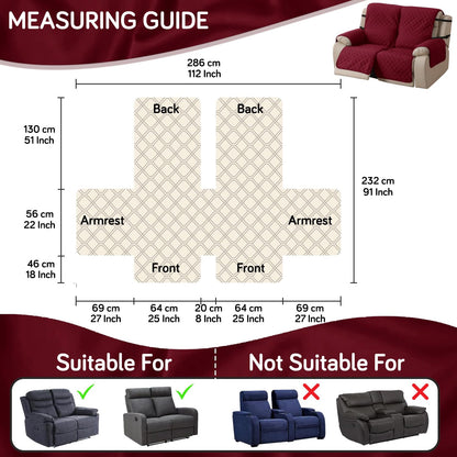 UrbanQuilt Recliner Sofa Slipcover Mat with Dual Belt for 1/2/3 Seater - Maroon