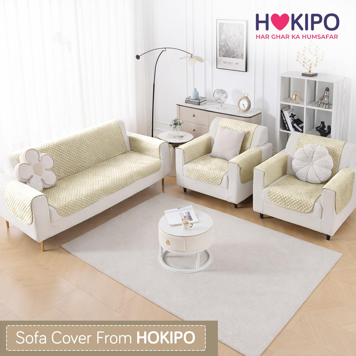 Quilt Classic 5-Seater Sofa Cover (3+1+1), Beige