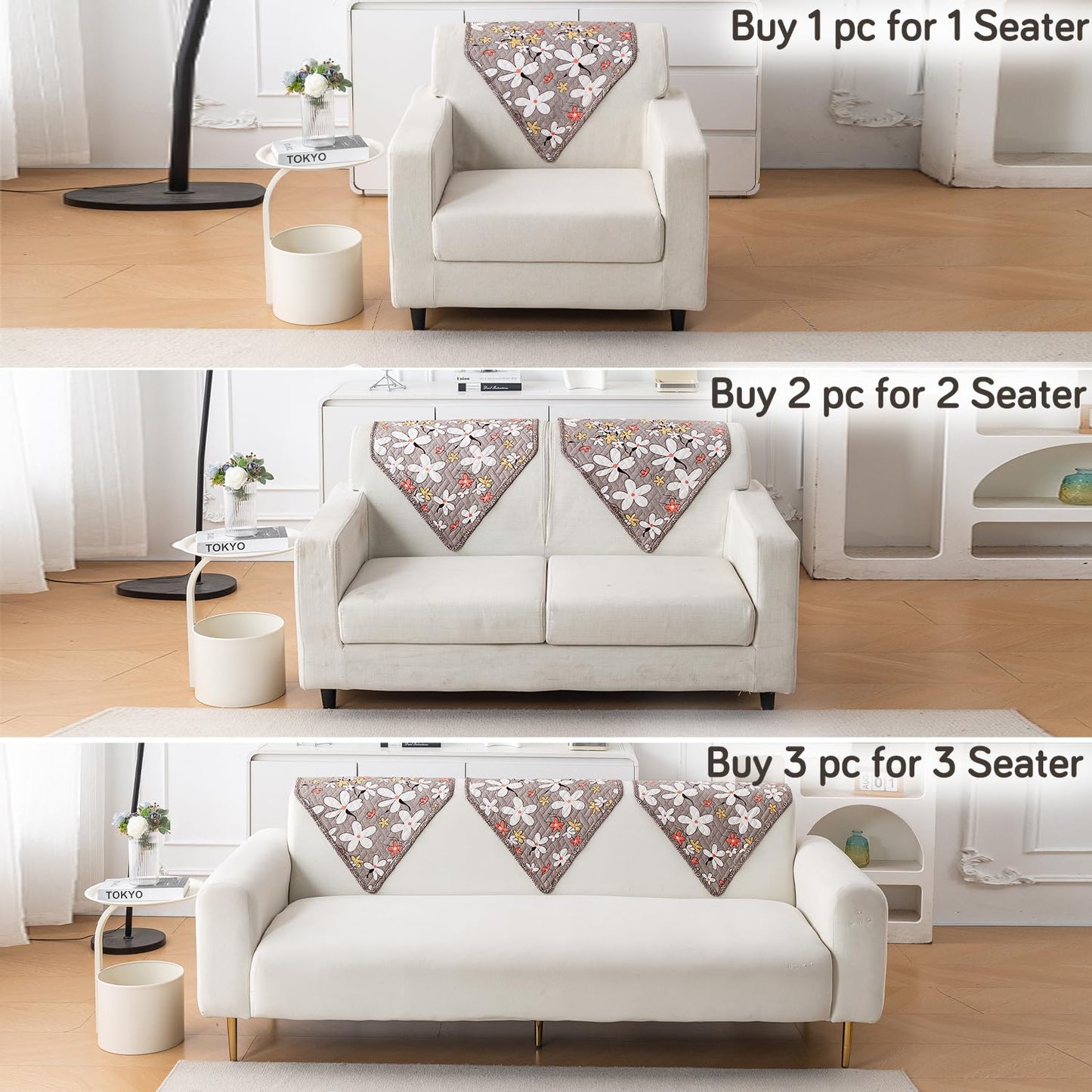 Printed Quilted Sofa Cover Mats, Pastel Brown Sandwort Flower