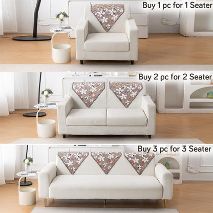 Printed Quilted Sofa Cover Mats, Pastel Brown Sandwort Flower