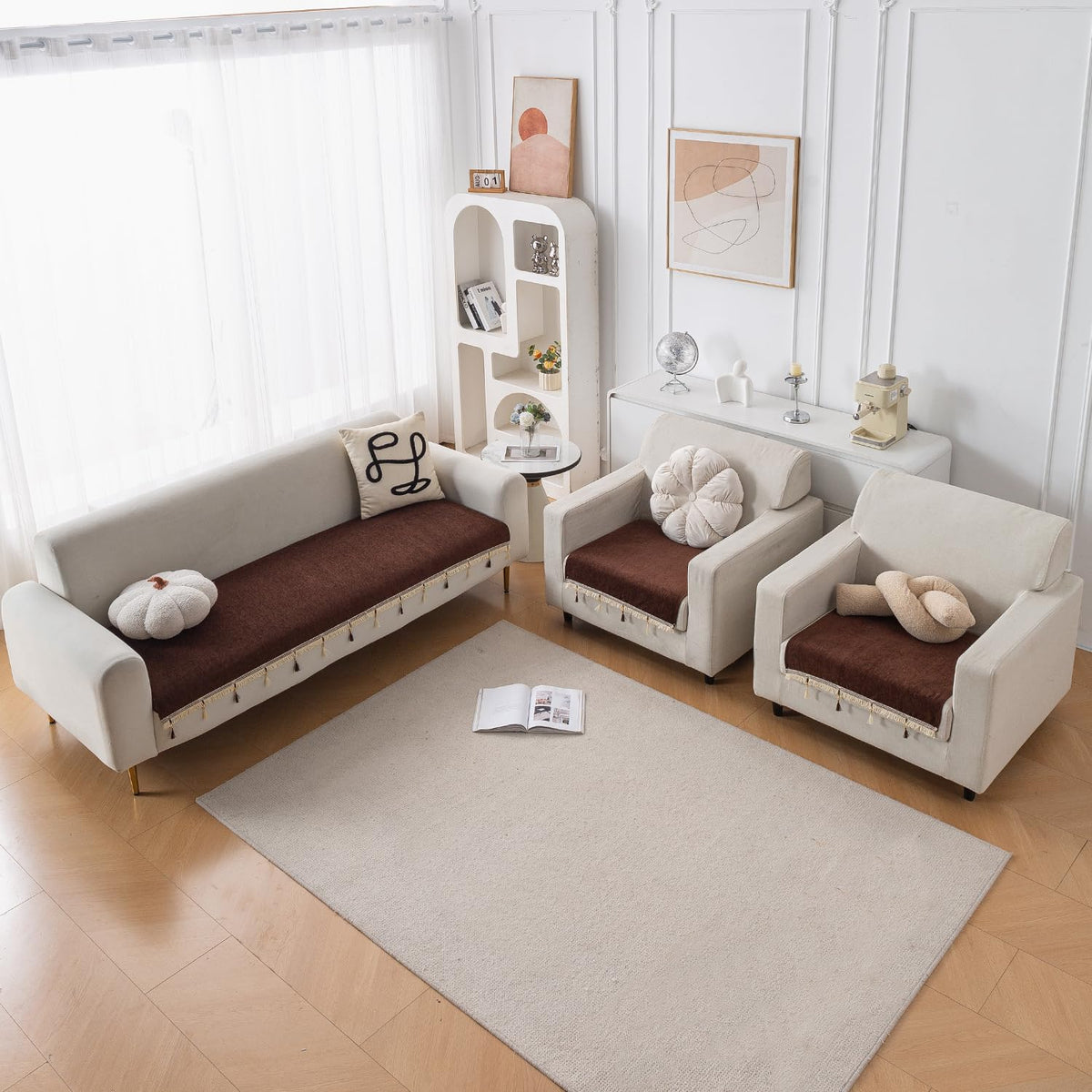 Serenity Tassel Chenille Sofa Cover with Tassel – Chestnut Luxe