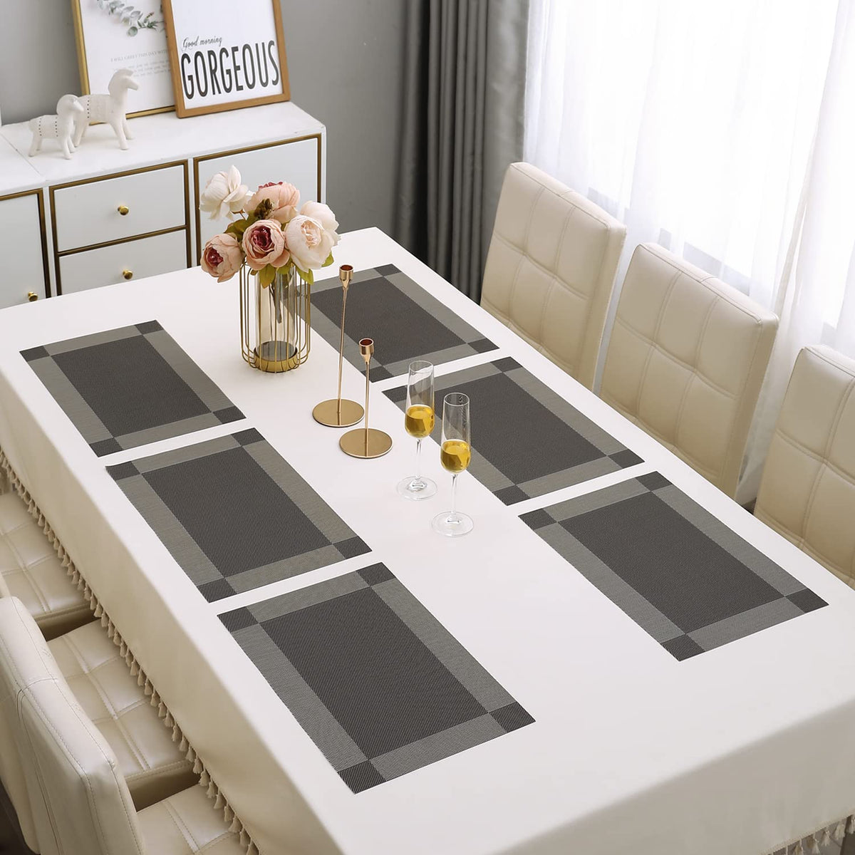PVC Dining Table Mats, Dark Grey