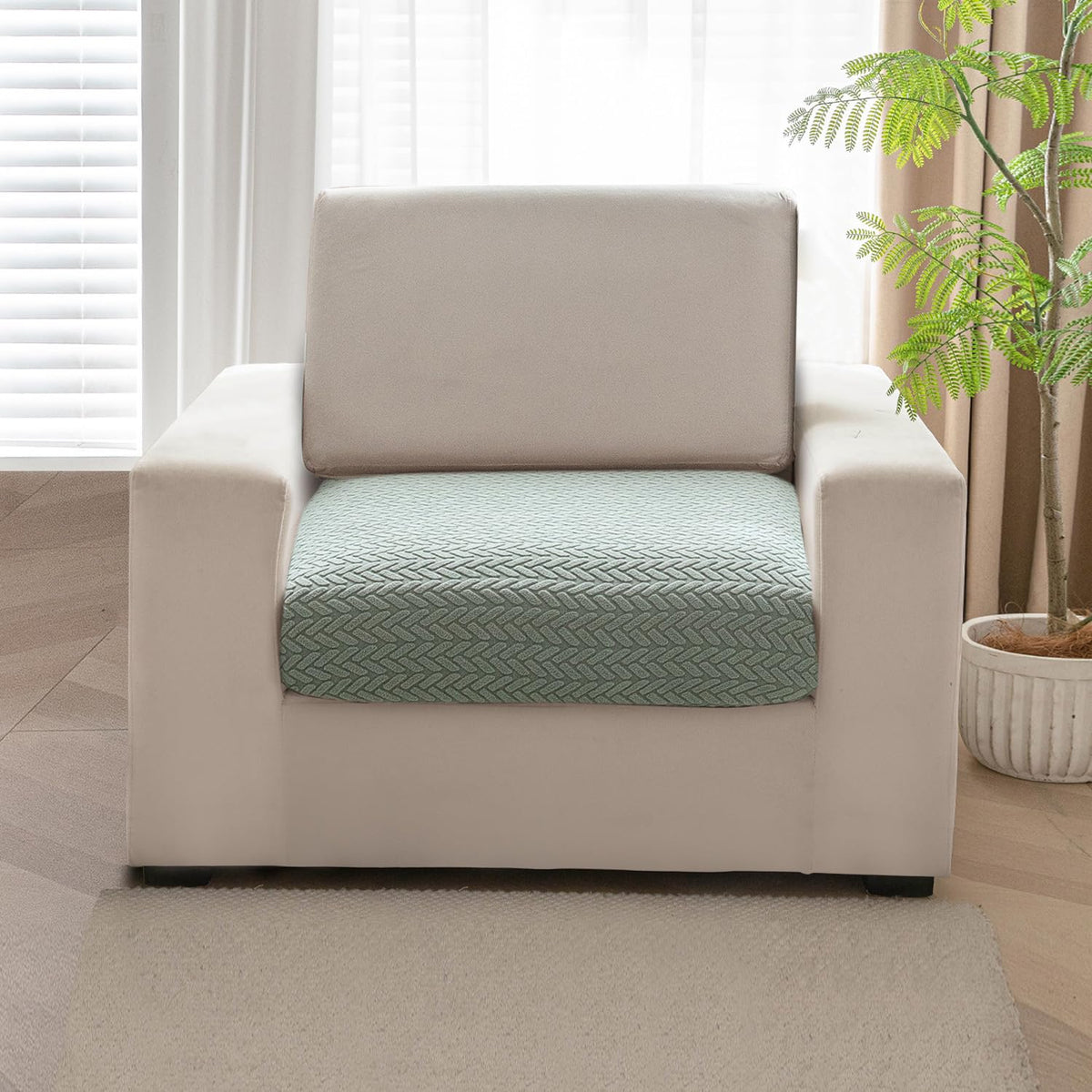 Stretchable Thick Jacquard Textured Seat Couch Cushion Cover for 1/2/3 Seaters, Green
