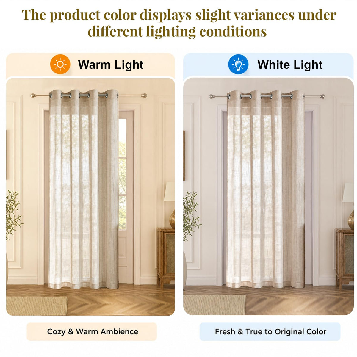 HOKIPO Breeze Sheer Curtains, 7 Feet Long - Sand - image 5
