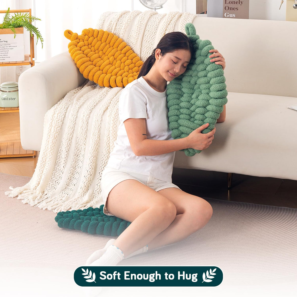 HOKIPO Leaf Shaped Plush Cushion for Sofa, Chair & Bed, 62 cm, Dark Green