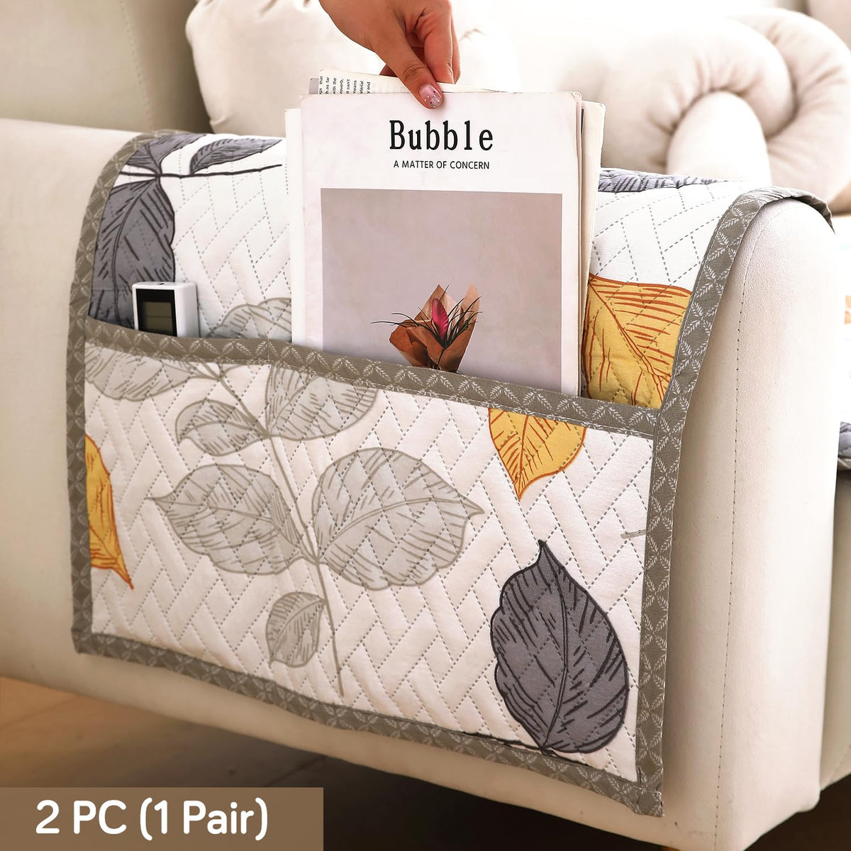 'Homehues' Printed Quilted Sofa Cover Mats, Multicolor Leaves
