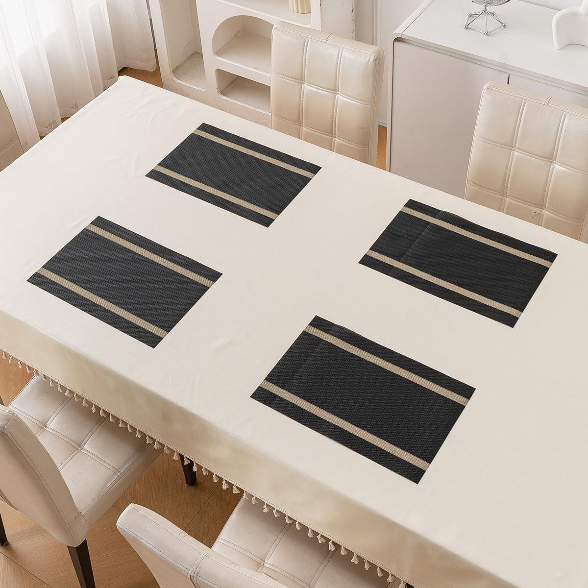 Chevron Stripes PVC Mats for Dining Table - Jet Black