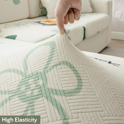 Stretchable Thick Fleece Textured Seat Couch Cushion Cover for 1/2/3 Seater, Celadon Green