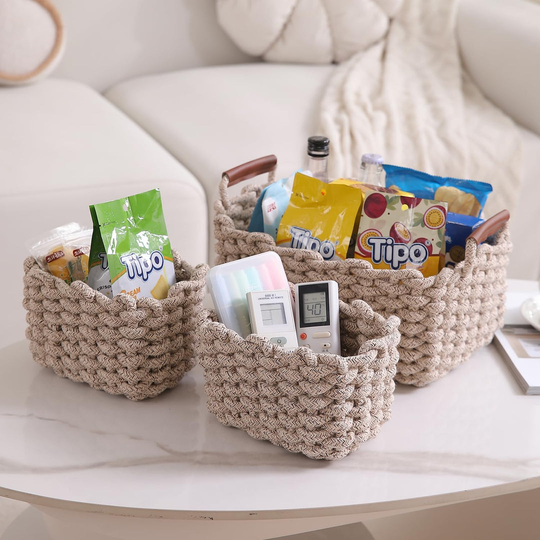 Eco-Friendly Thick Cotton Rope Storage Baskets Set of 3, Beige