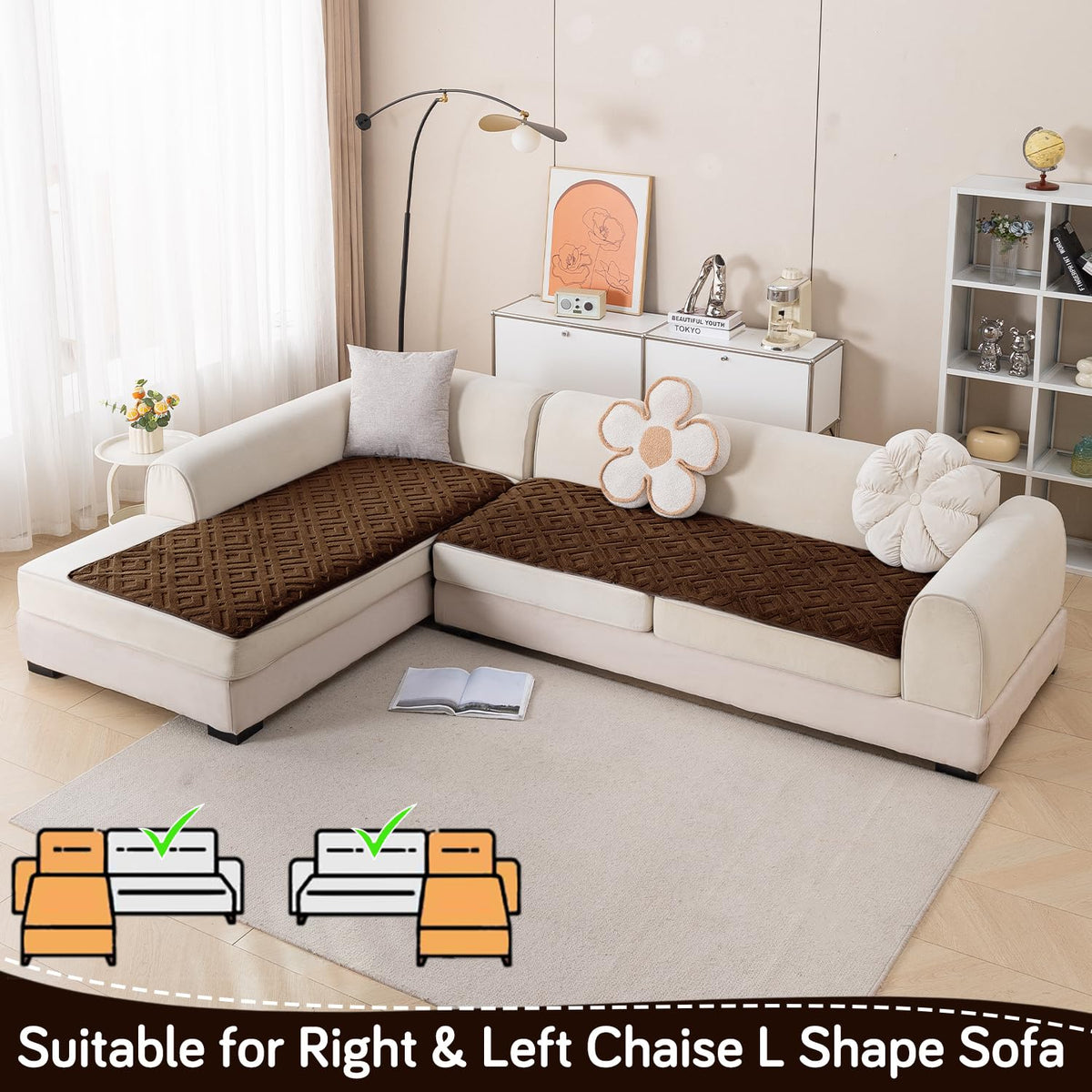 Velvet Maze Premium L Shape Sofa Cover Seat Mat, Dark Brown