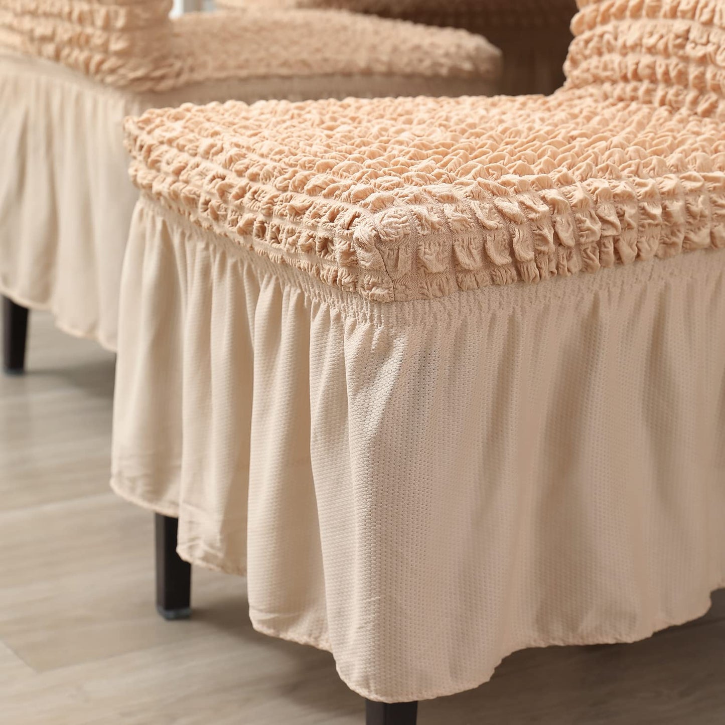 Elastic Stretchable 280 GSM Turkish Bubble Dining Chair Cover with Frill, Beige