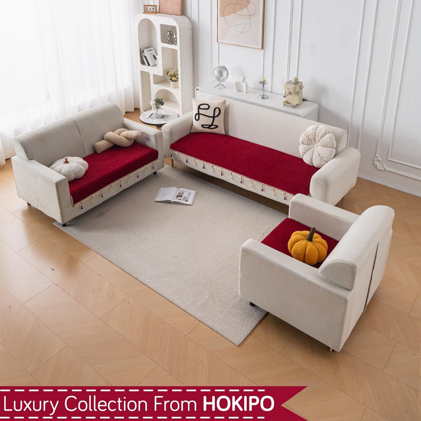 Serenity Tassel Chenille Sofa Cover with Tassel – Crimson Ruby