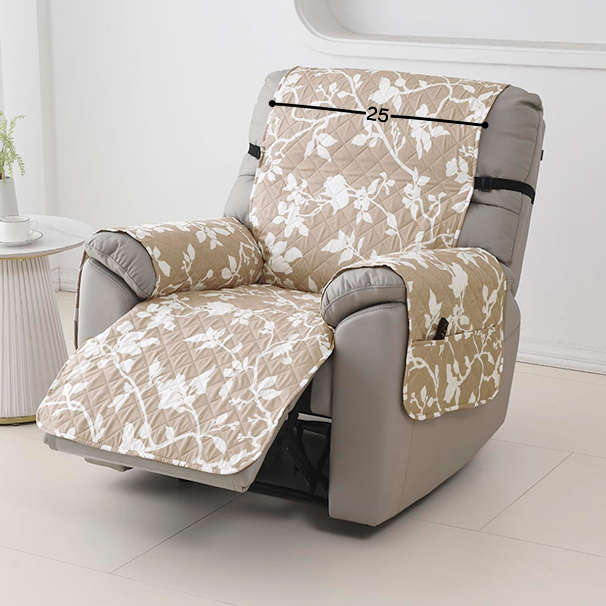 Quilted Recliner Water Repellent & Waterproof Cover for Small / Large - Buff Brown Sillehoute Floral