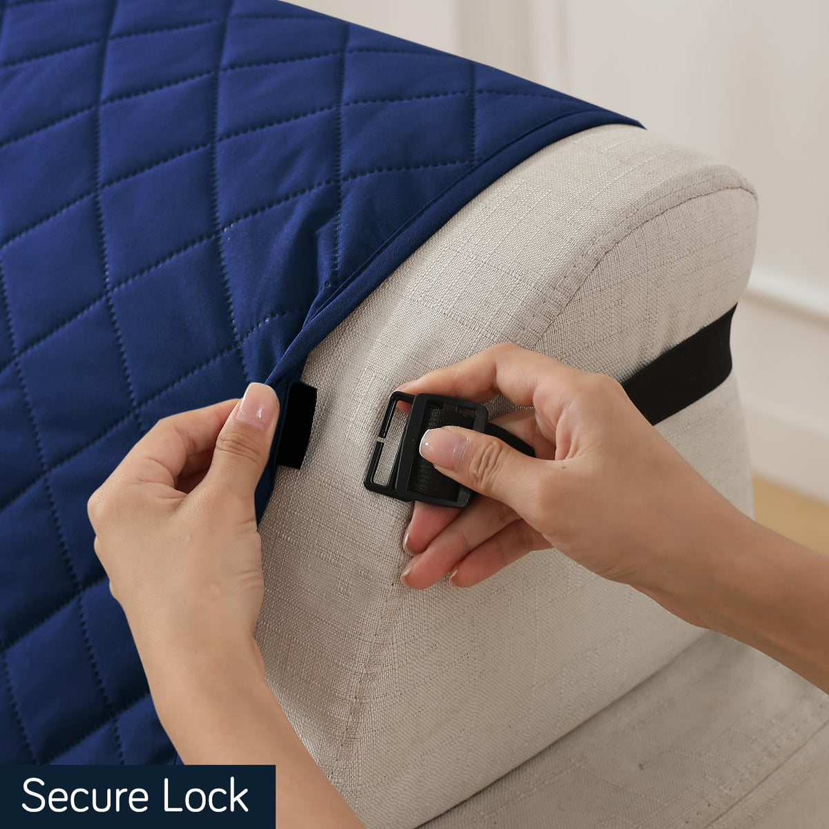 Navy Blue Colour Quilted Waterproof Sofa Cover with Secure Lock