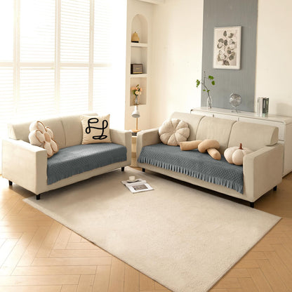 Holland Velvet Sofa Cover Seat Mat with Frill for 1/2/3 - Seater, Grey