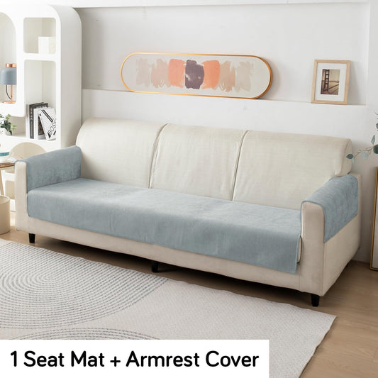 Premium Chenille Sofa Cover Mat with 2 Armrest Cover, Light Grey