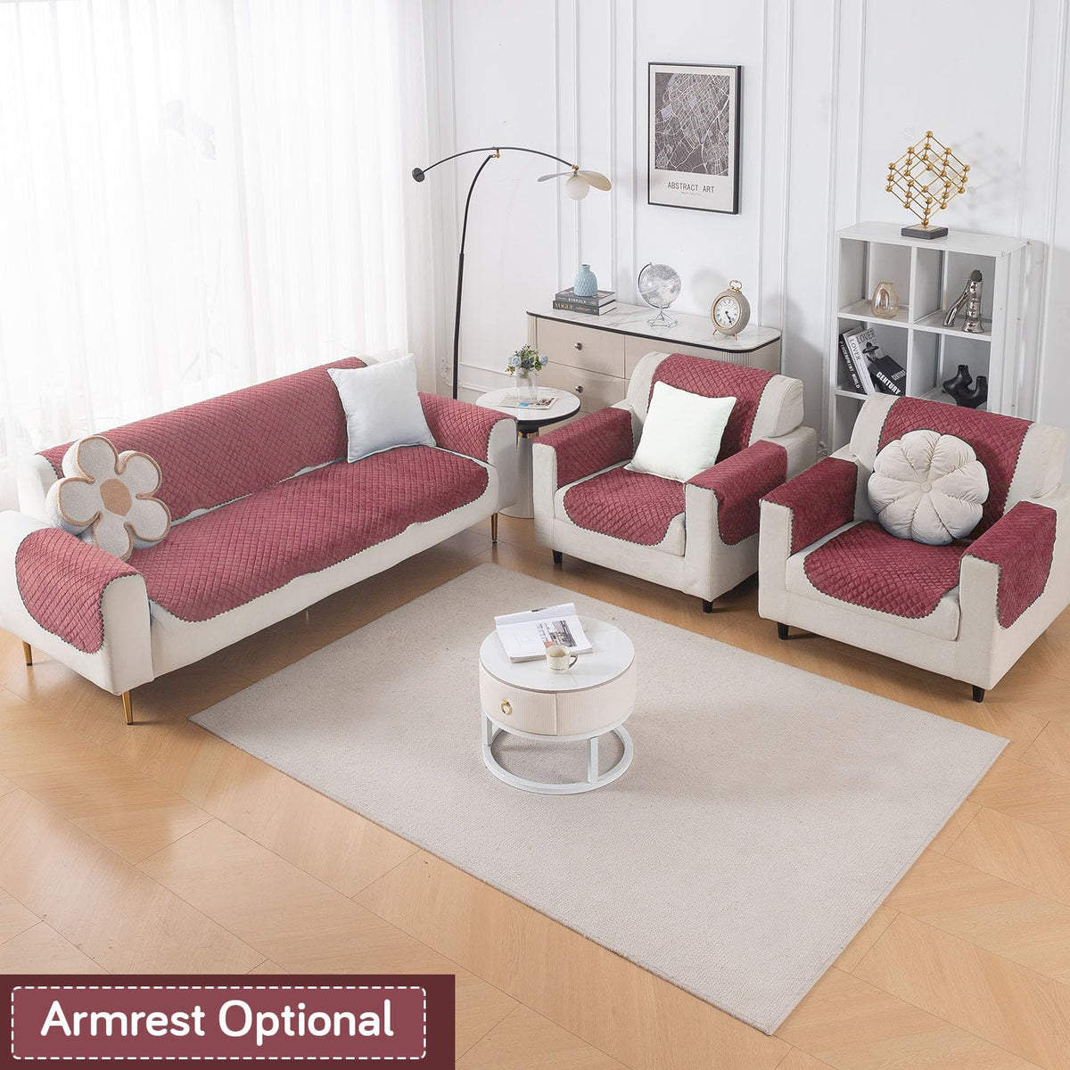 Quilt Classic 5-Seater Sofa Cover (3+1+1), Pink