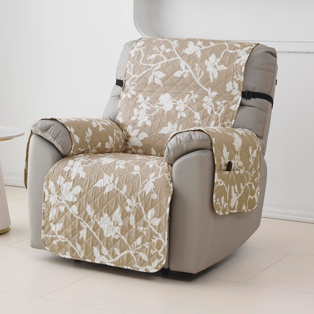 Quilted Recliner Water Repellent & Waterproof Cover for Small / Large - Buff Brown Sillehoute Floral