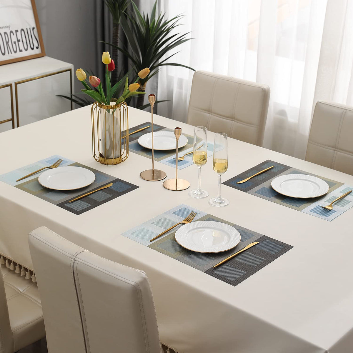 PVC Dining Table Mats, Gradient Blue
