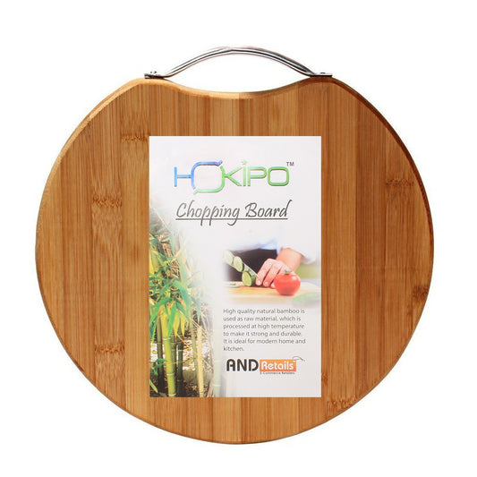 Circular Eco-Friendly Natural Bamboo/Wooden Chopping Cutting Board with Handle, 30 X 30cm