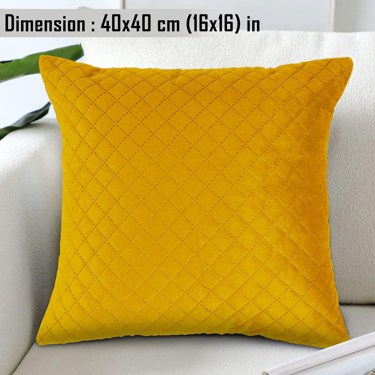 Buy Mustard Yellow Colour Premium Zippered Square Quilted Velvet Cushion Covers
