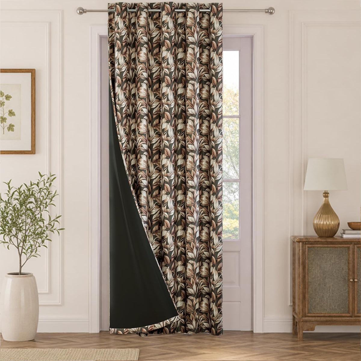 HOKIPO Shade Garden Curtains, 7 Feet Long - Silver Leaf Mocha Brown - image 2