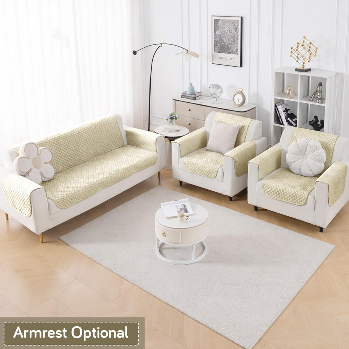 Quilt Classic 5-Seater Sofa Cover (3+1+1), Beige