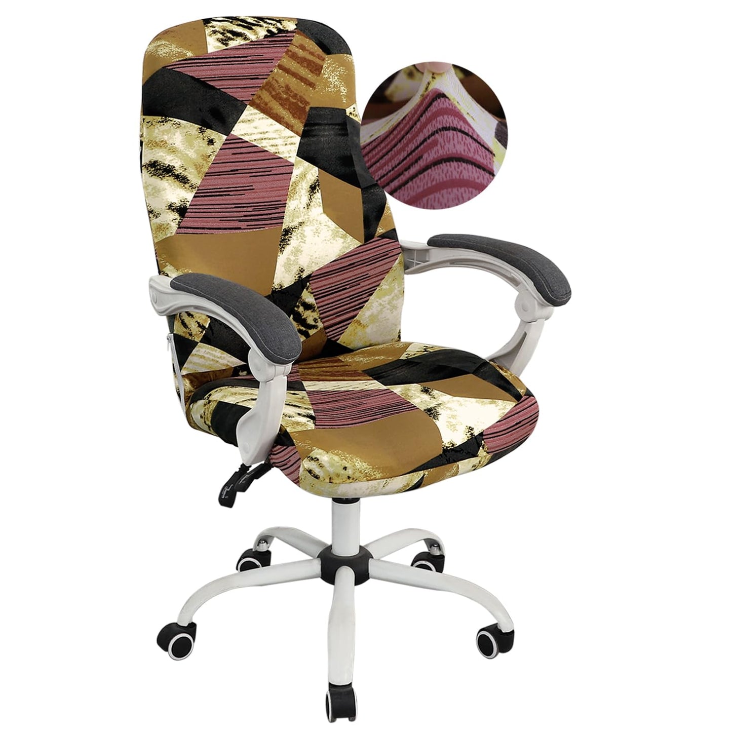 HOKIPO 140gsm Stretchable Office Chair Cover, Wine Abstract Geometry - Medium / Large