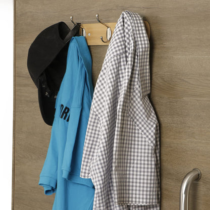 Bamboo Wooden Wall Mounted Hook Rail for Hanging Clothes - 3/4/5 Hooks Rail