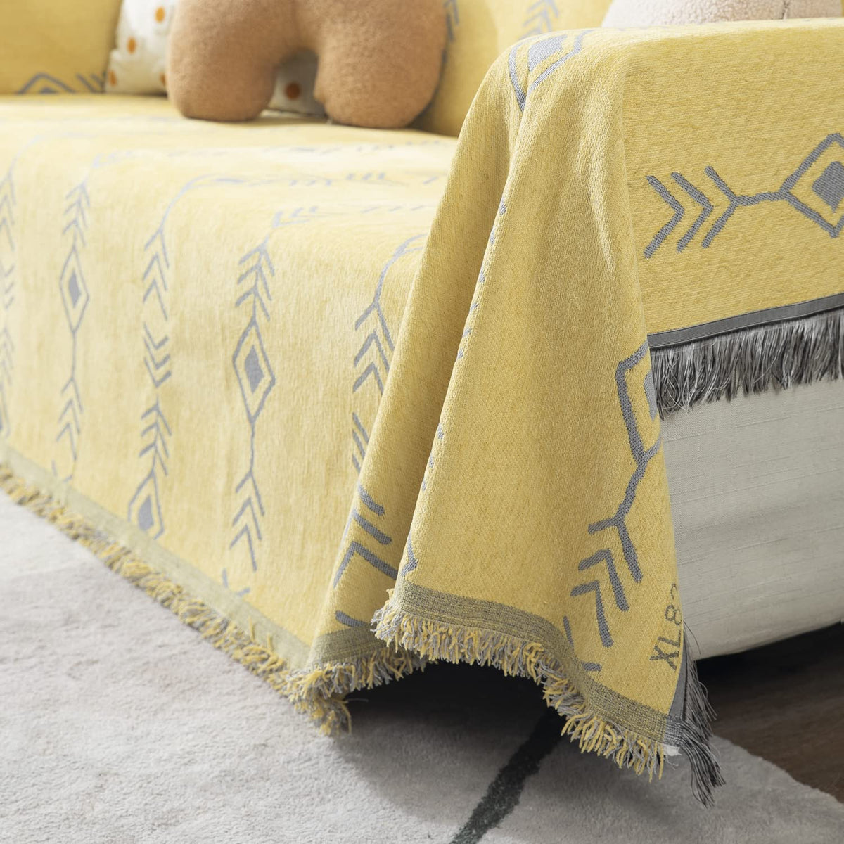 Yellow Aztec, Thick, Soft and Pet Friendly Chenille Sofa Cover Throw