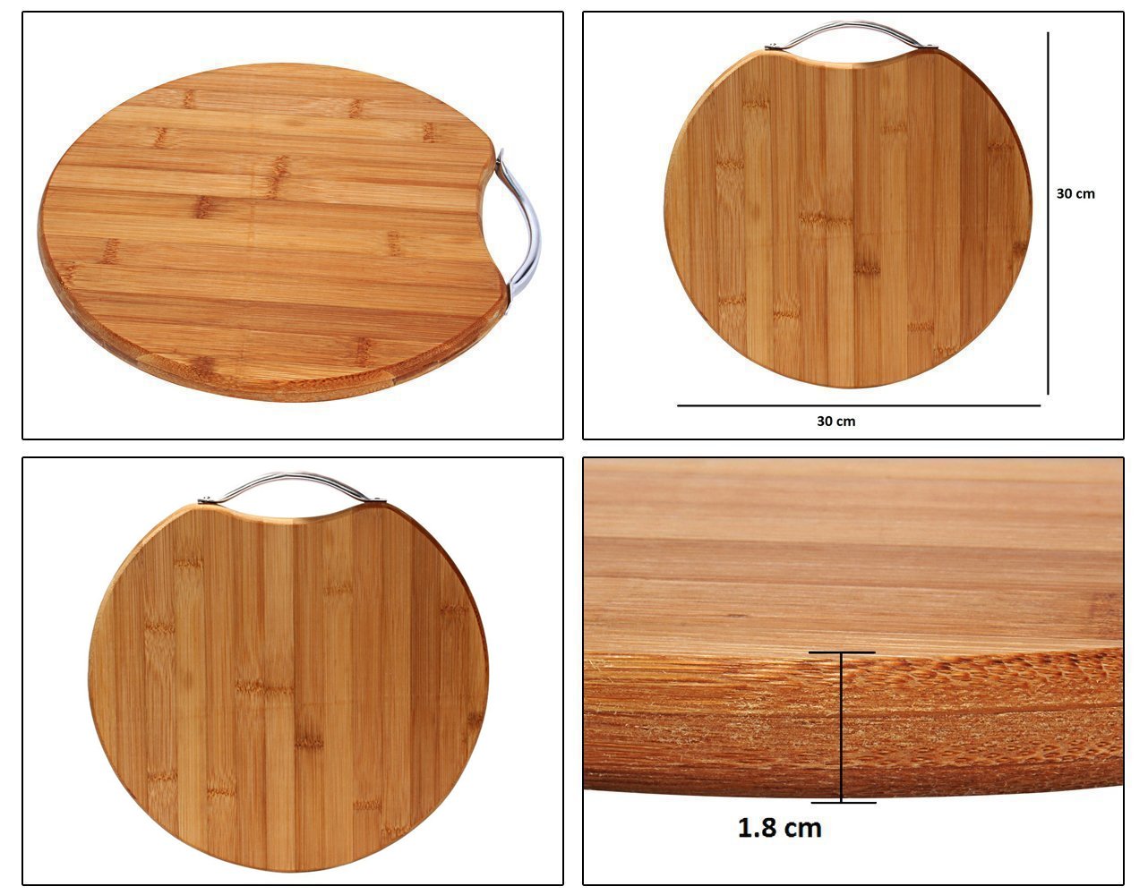 Circular Eco-Friendly Natural Bamboo/Wooden Chopping Cutting Board with Handle, 30 X 30cm