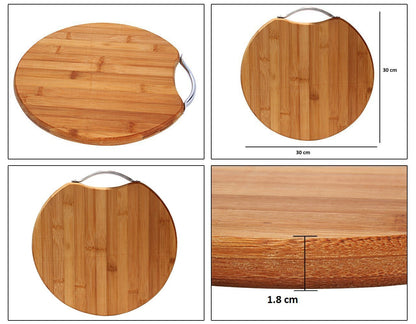 Circular Eco-Friendly Natural Bamboo/Wooden Chopping Cutting Board with Handle, 30 X 30cm