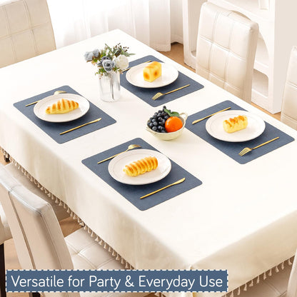 Modern Weaves Royal Luxe Faux Leather Mats for Dining Table - Navy Blue