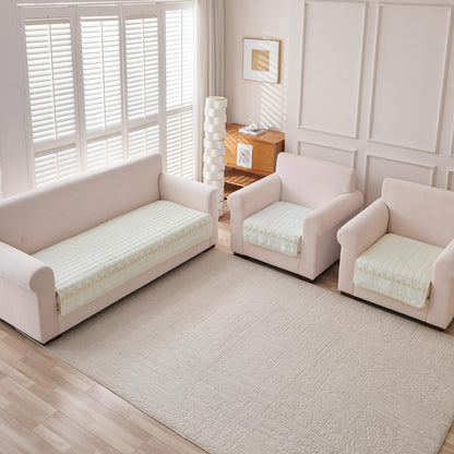 BelleLace Series Imperial Milk Velvet Sofa Cover Mat with Lace Design - Pearl White