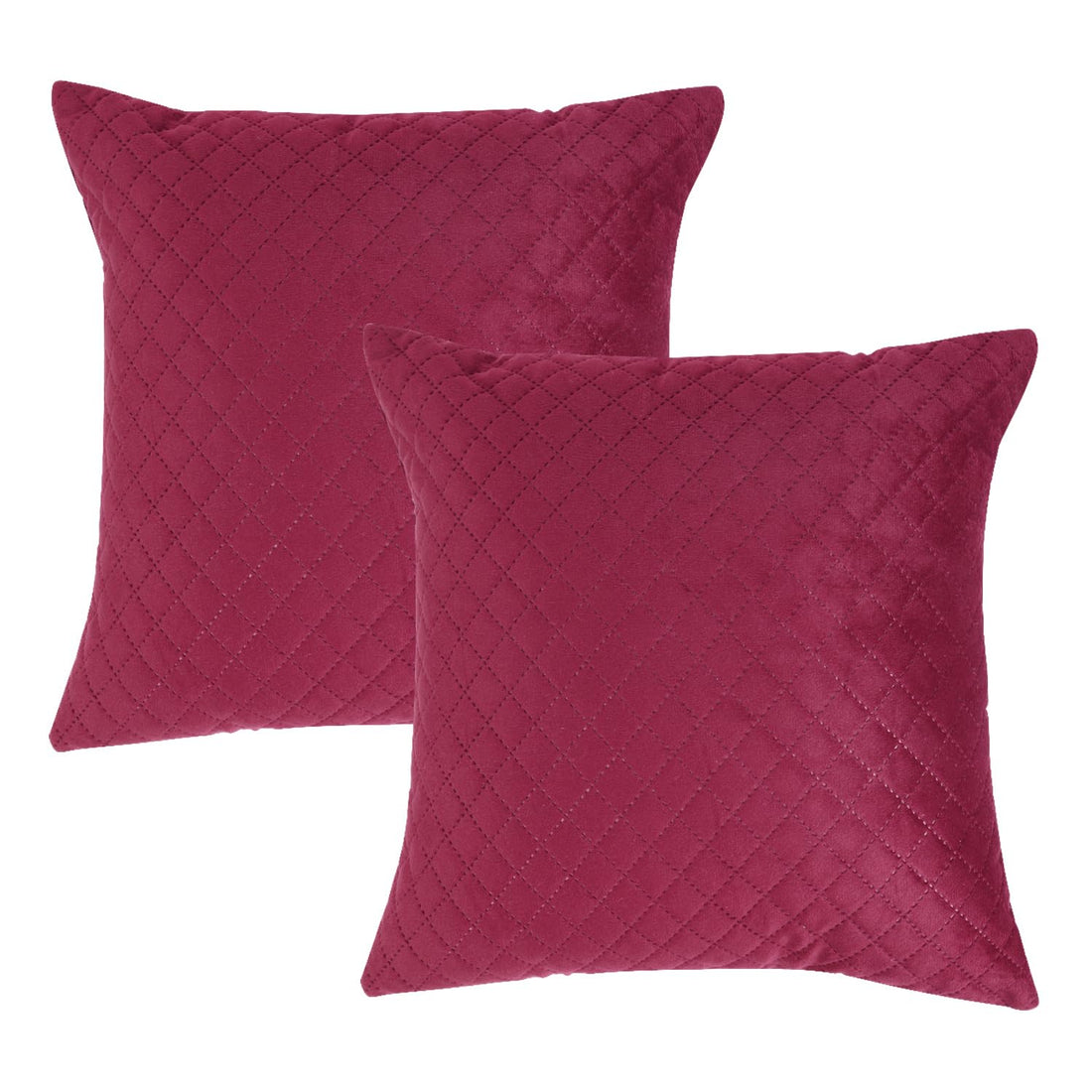 Buy Wine Colour Zippered Square Quilted Velvet Pillow Covers in set of 2
