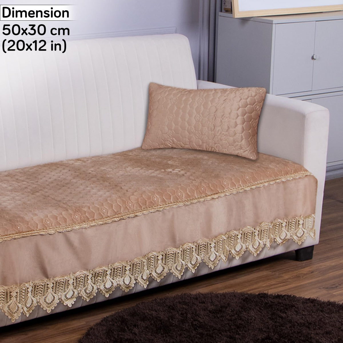 Buy Light Brown colour Zippered Hexagonal Texture Velvet Sofa Cushion Covers
