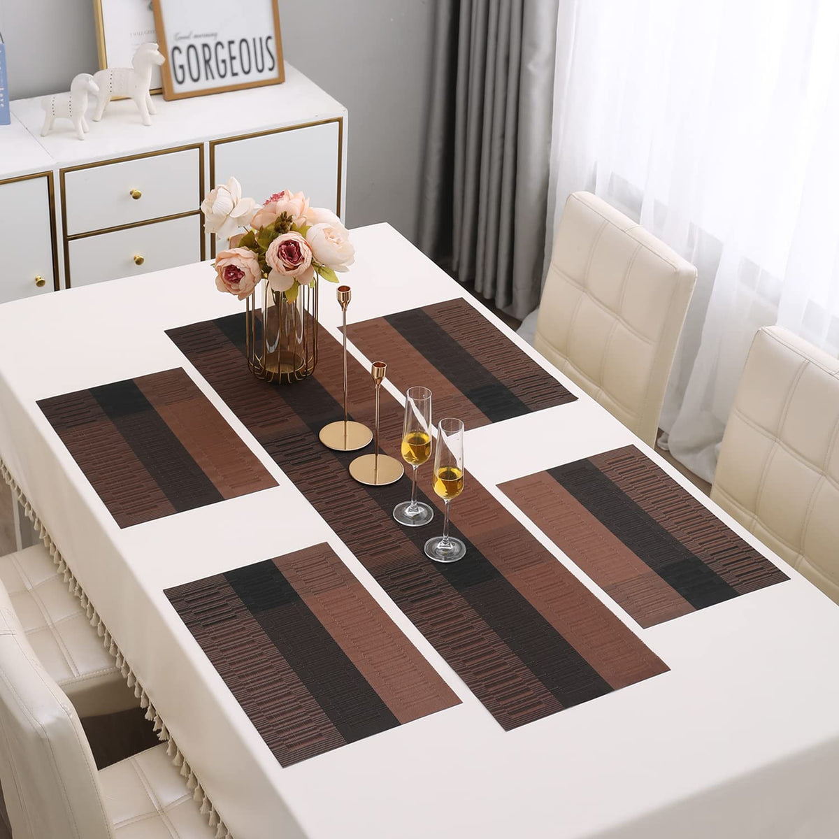 PVC Dining Table Mats, Metalic Brown
