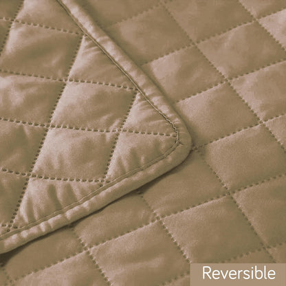 HOKIPO Quilted Reversible One Piece L Shape 4/5/6 Seater Sofa Cover Mat, Camel