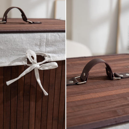 Eco-Friendly Foldable Bamboo Laundry Basket Hamper with Lid, Large - 81 Liter, Coffee Brown