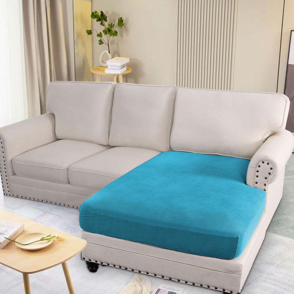 Stretchable Thick Jacquard Textured Seat Cushion Cover for 1/2/3 Seaters / Pieces for Sofa, Teal
