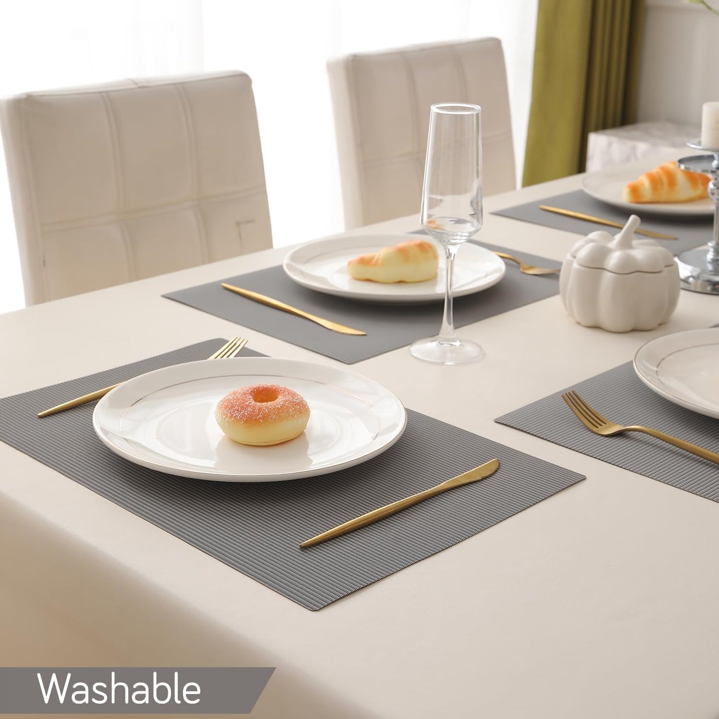 PP Waterproof Dining Table Mat, Fossil Grey