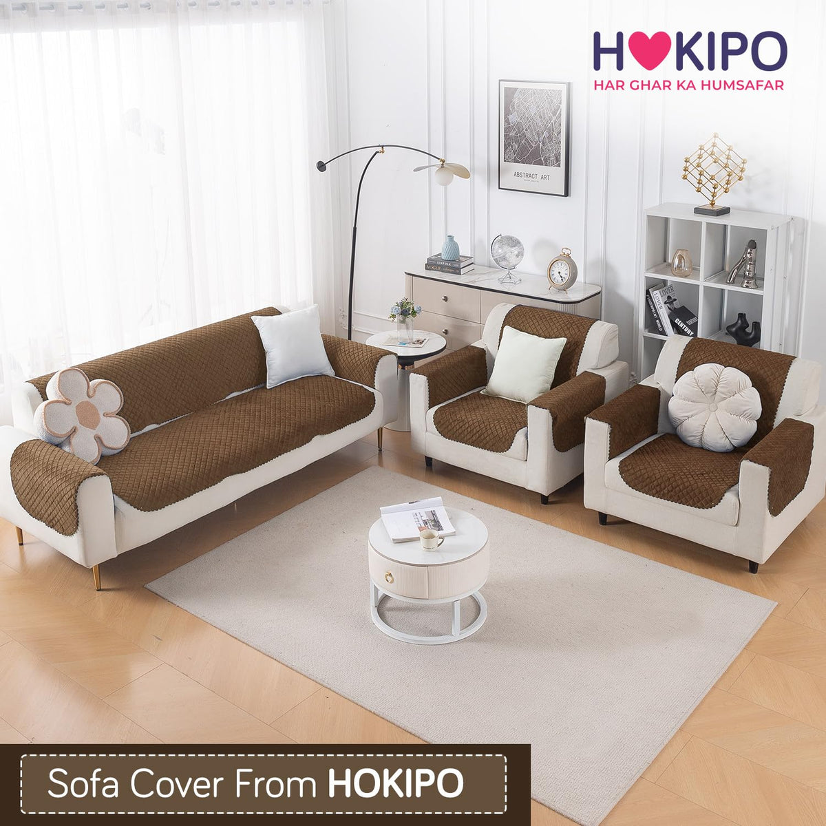 Quilt Classic 5-Seater Sofa Cover (3+1+1), Light Coffee