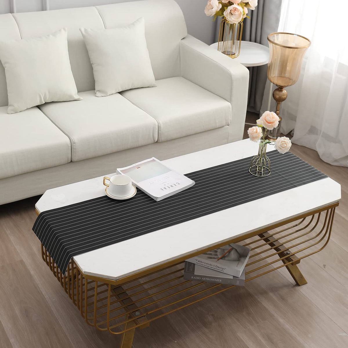 Buy Striped Black Colour PVC Runner for Coffee & Center Table​ | HOKIPO