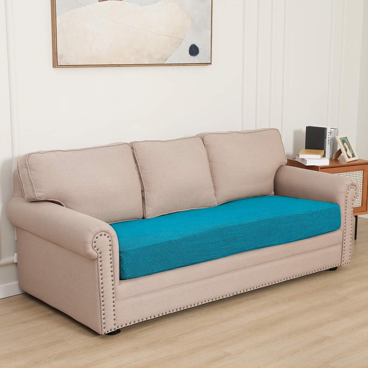 Stretchable Thick Jacquard Textured Seat Cushion Cover for 1/2/3 Seaters / Pieces for Sofa, Teal