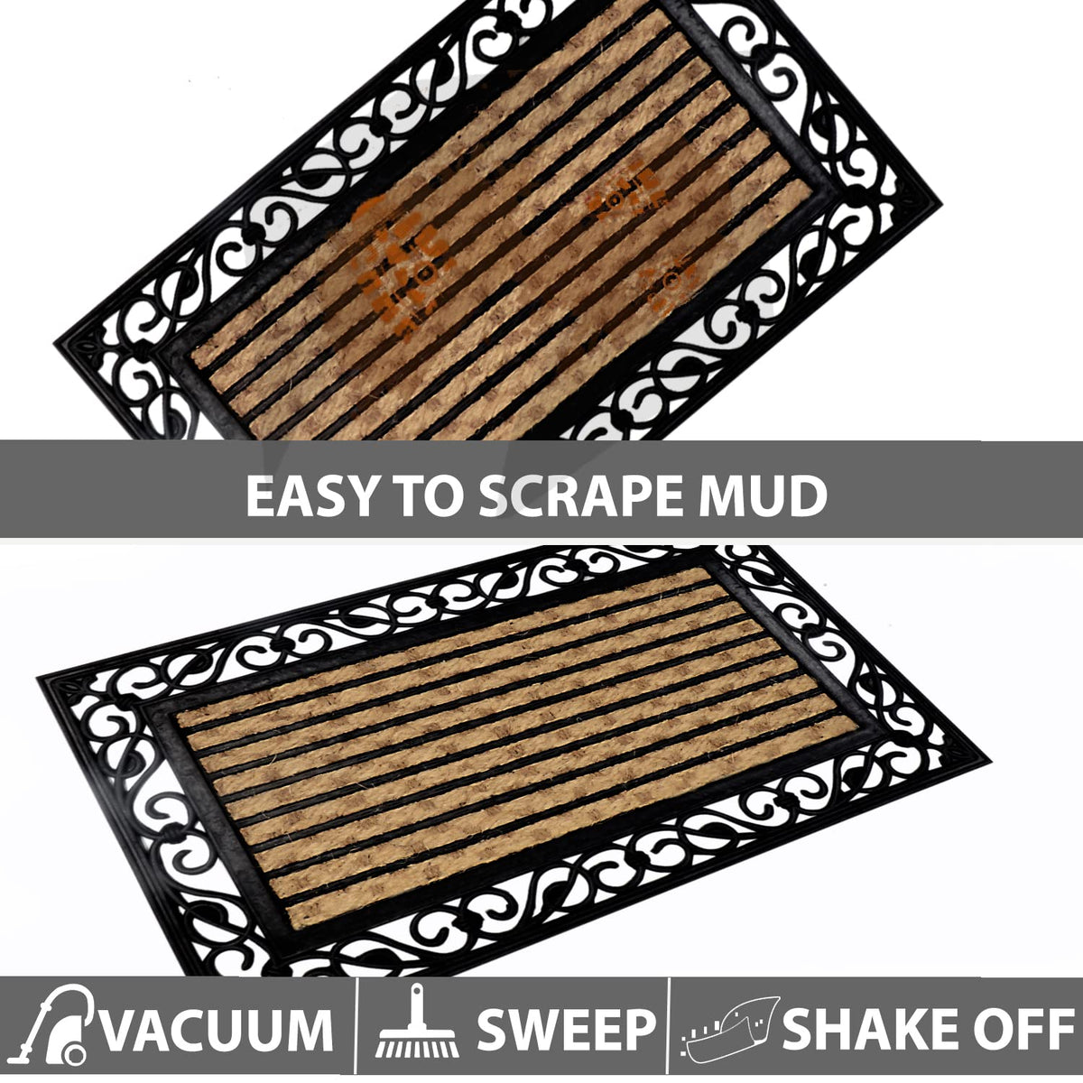 Natural Coco Coir Rubber Doormats for Home Entrance, 45x75 cm