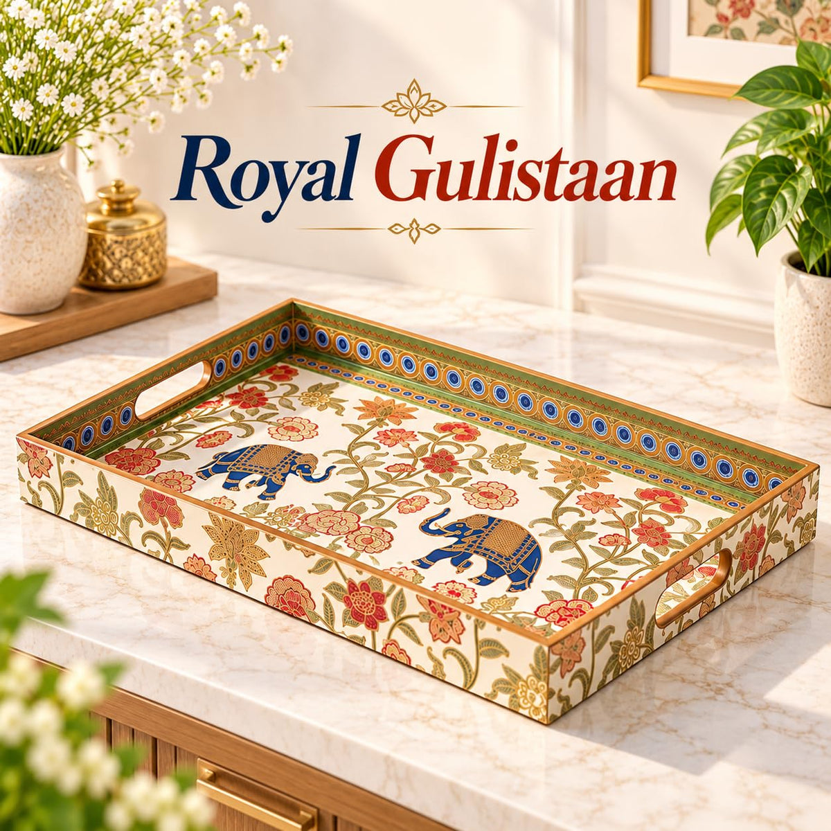 HOKIPO Serving Tray Set of 3, Engineered Wood, Royal Gulistaan - image 2