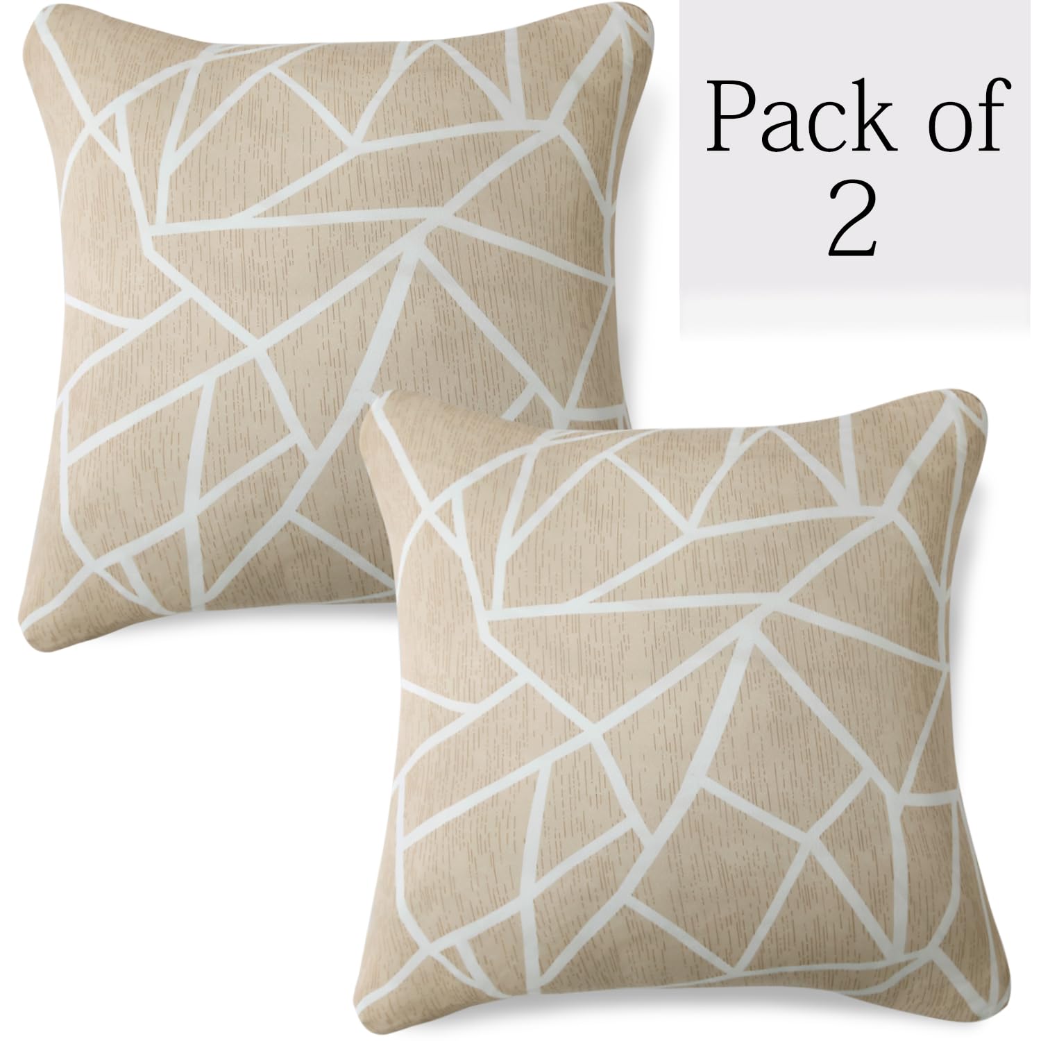 Beige Abstract Geometry Print 16 by 16 zippered square sofa cushion covers Set of 2