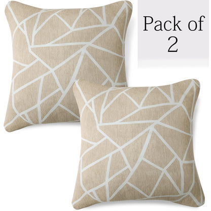 Beige Abstract Geometry Print 16 by 16 zippered square sofa cushion covers Set of 2